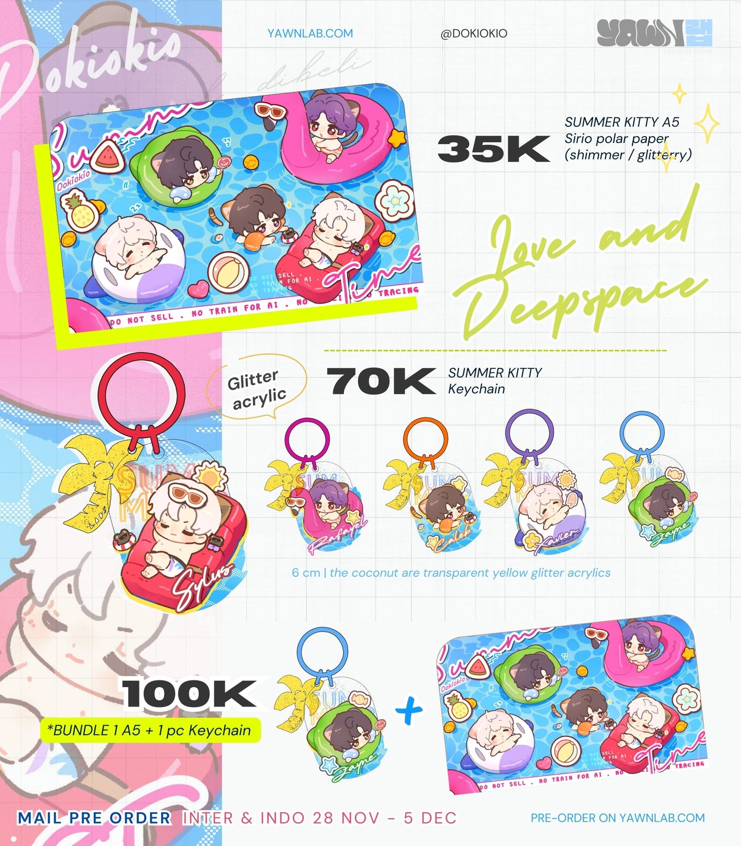 [DOKIOKIO] LOVE & DEEPSPACE summer kitty keychain and print