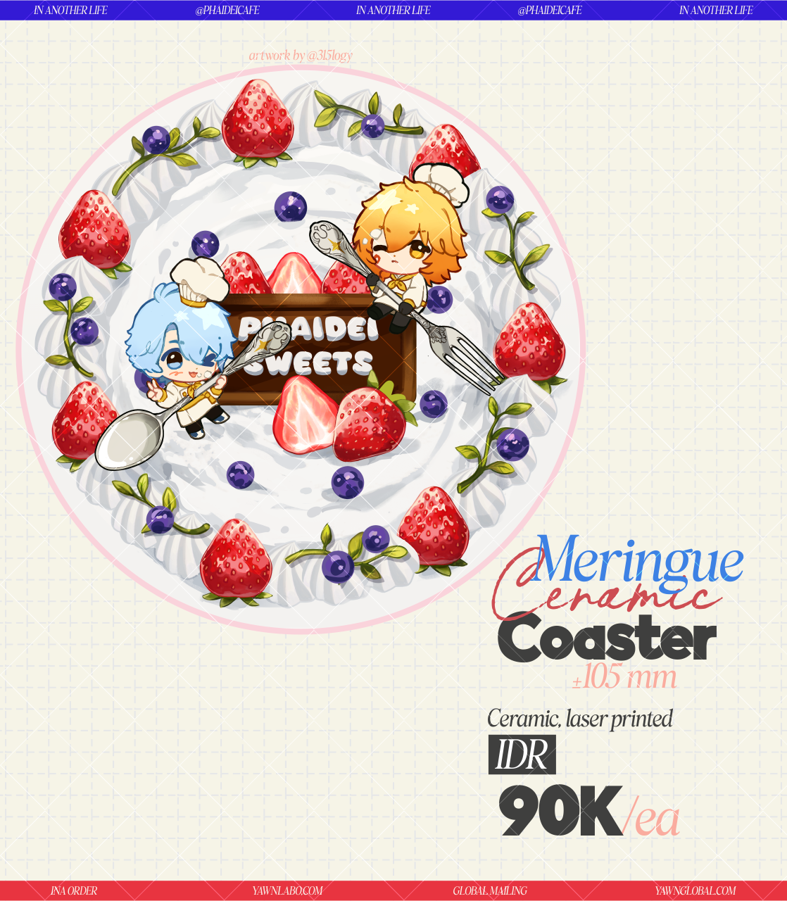 [CHEF AU] Classic Strawbee & Cream PhaiDei Ceramic Coaster